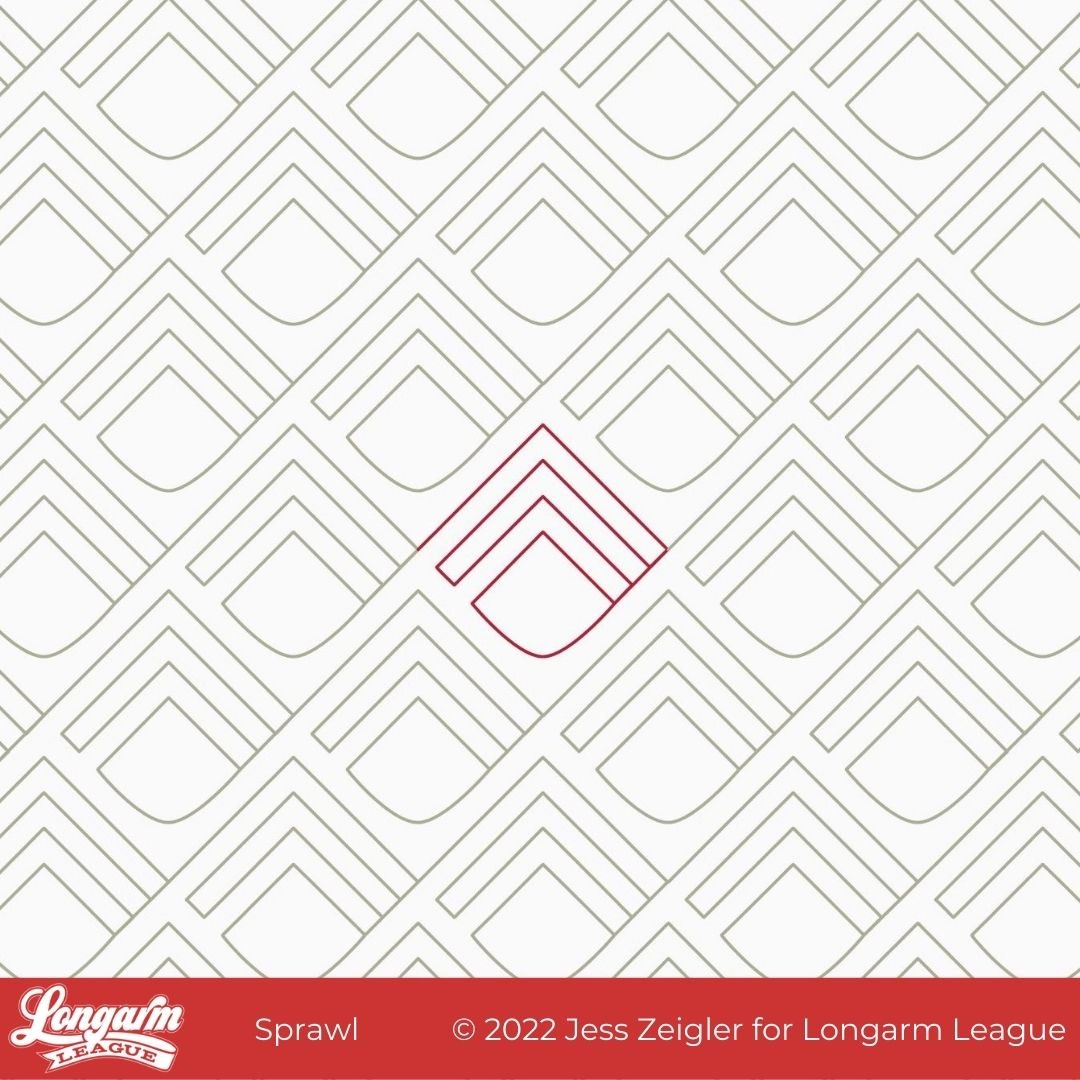 Pattern with a highlighted section in red, showing a corner of paper or fabric design, titled 'Sprawl' from Longarm League.