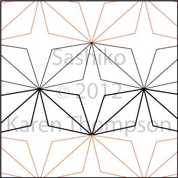 Pattern of geometric triangular shapes in black and orange lines on a white background.