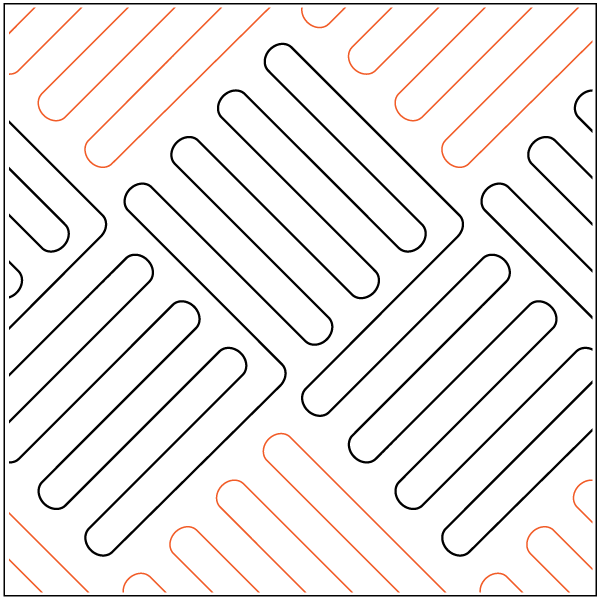 A geometric pattern with black and red lines forming repeated shapes on a white background.