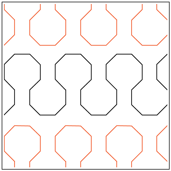 Pattern of octagonal shapes with varying line colors, including red and black, arranged in a grid on a white background.