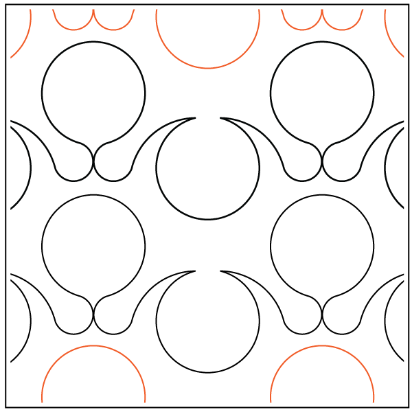 Line drawing of balloons and semi-circle shapes in black and orange on a white background.