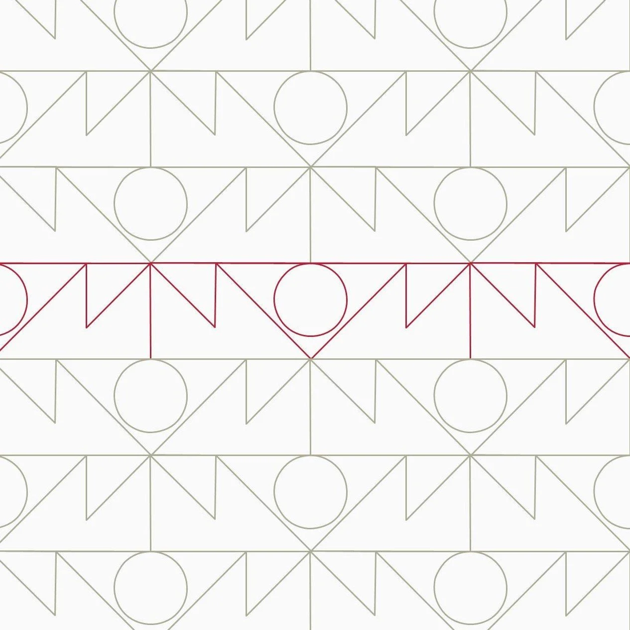 Abstract geometric line pattern with circles and triangles, featuring a horizontal red line crossing through the center.
