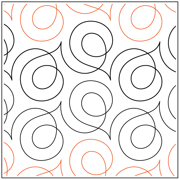 A pattern of abstract, swirling lines in black and orange on a white background.