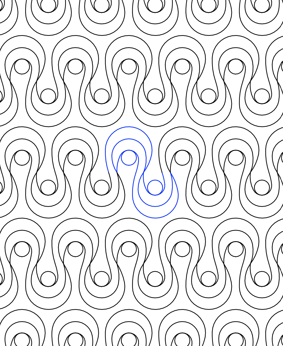 A black-and-white pattern of interconnected loops and circles with one shape highlighted in blue.