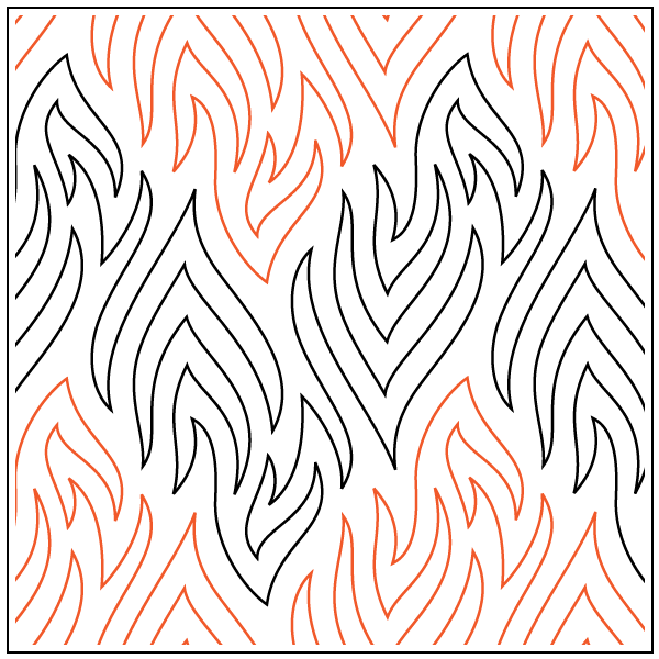 Black and orange flame patterns on a white background.