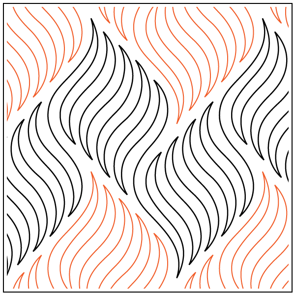 Pattern of black and orange curved lines forming an abstract, wavy design.