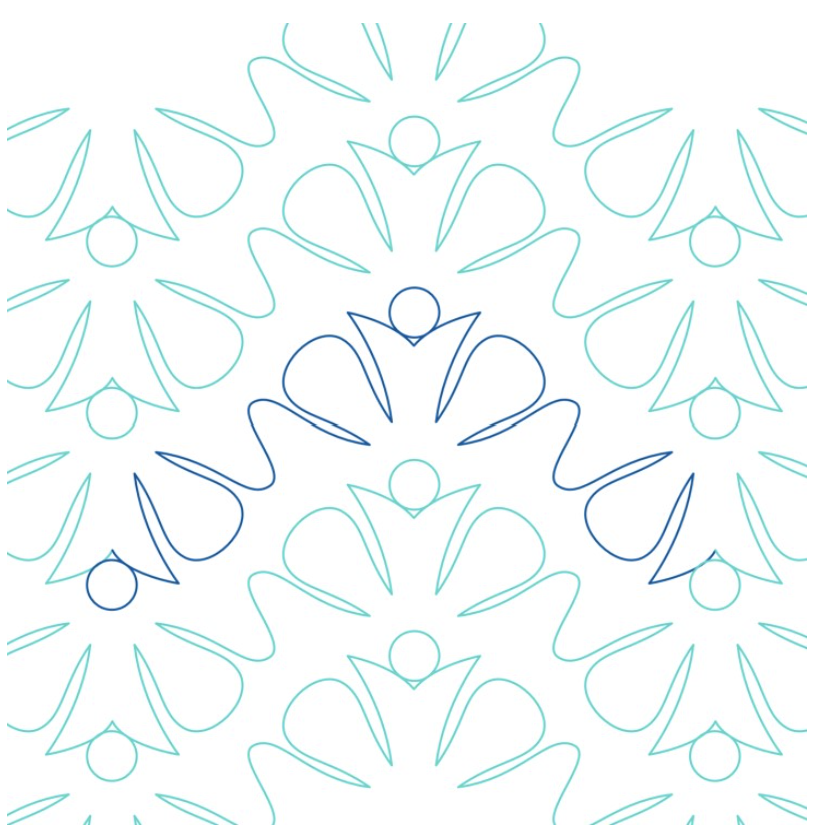 Line art pattern of abstract human figures with arms raised, repeated in a symmetrical design.