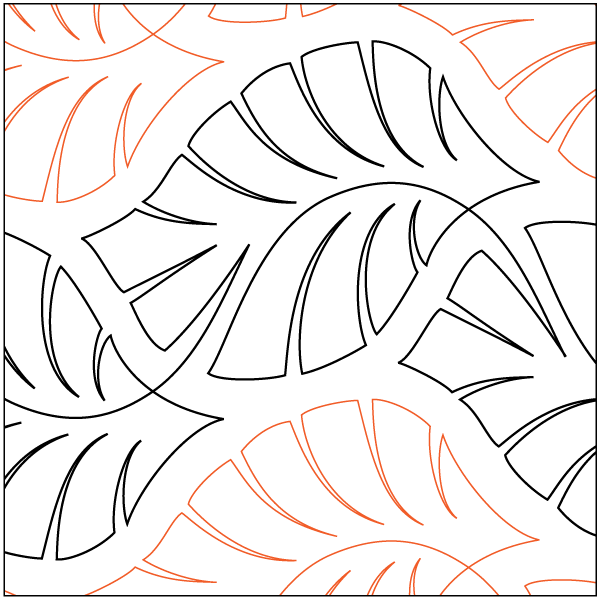 Line art of tropical leaves in black and orange on a white background.