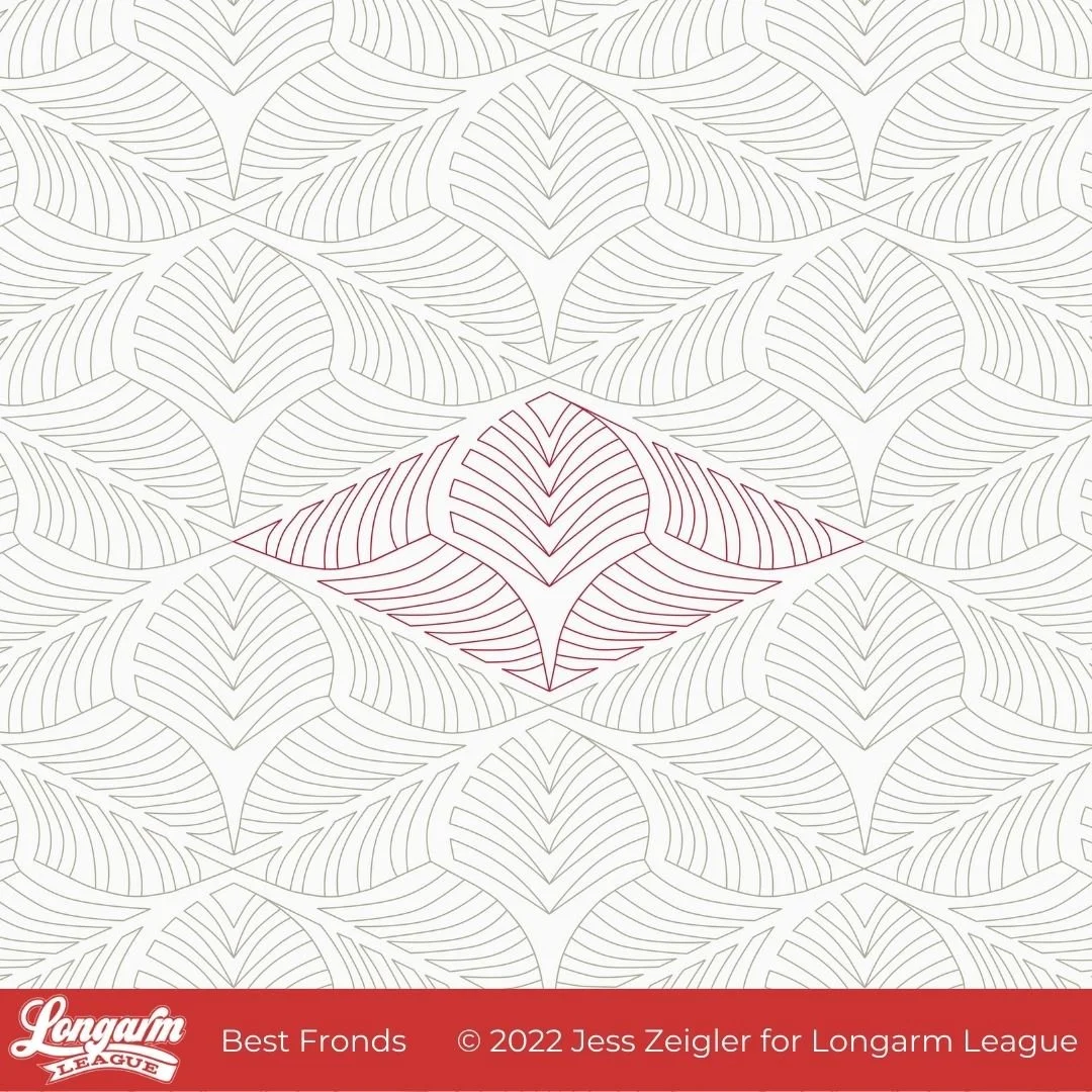 A repeating pattern of stylized leaf or feather shapes, with one shape outlined in red.