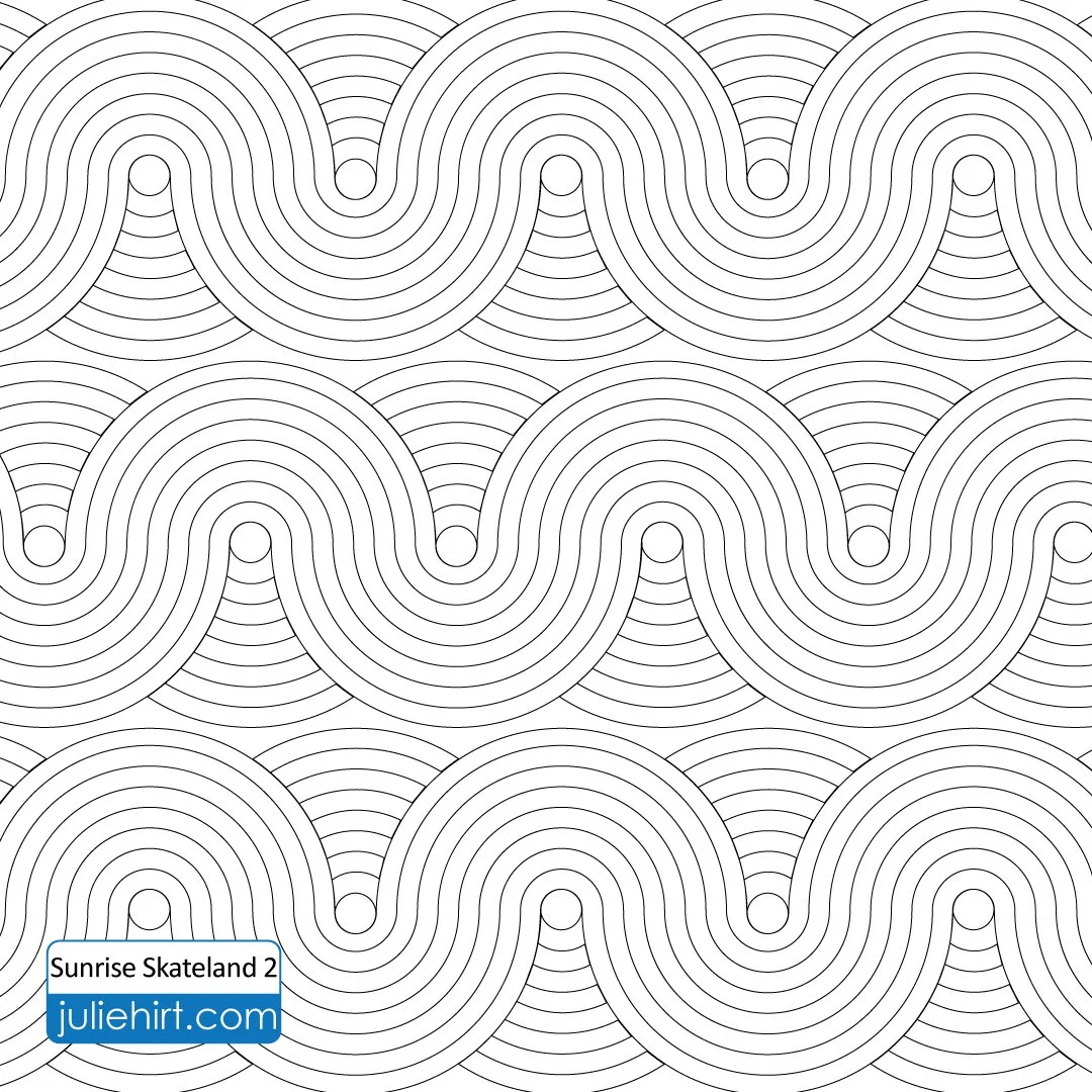 Black and white abstract pattern of concentric semi-circles forming wave-like shapes, with a small label in the bottom left corner that says 'Sunrise Skateland 2' and the website 'juliehiert.com'.