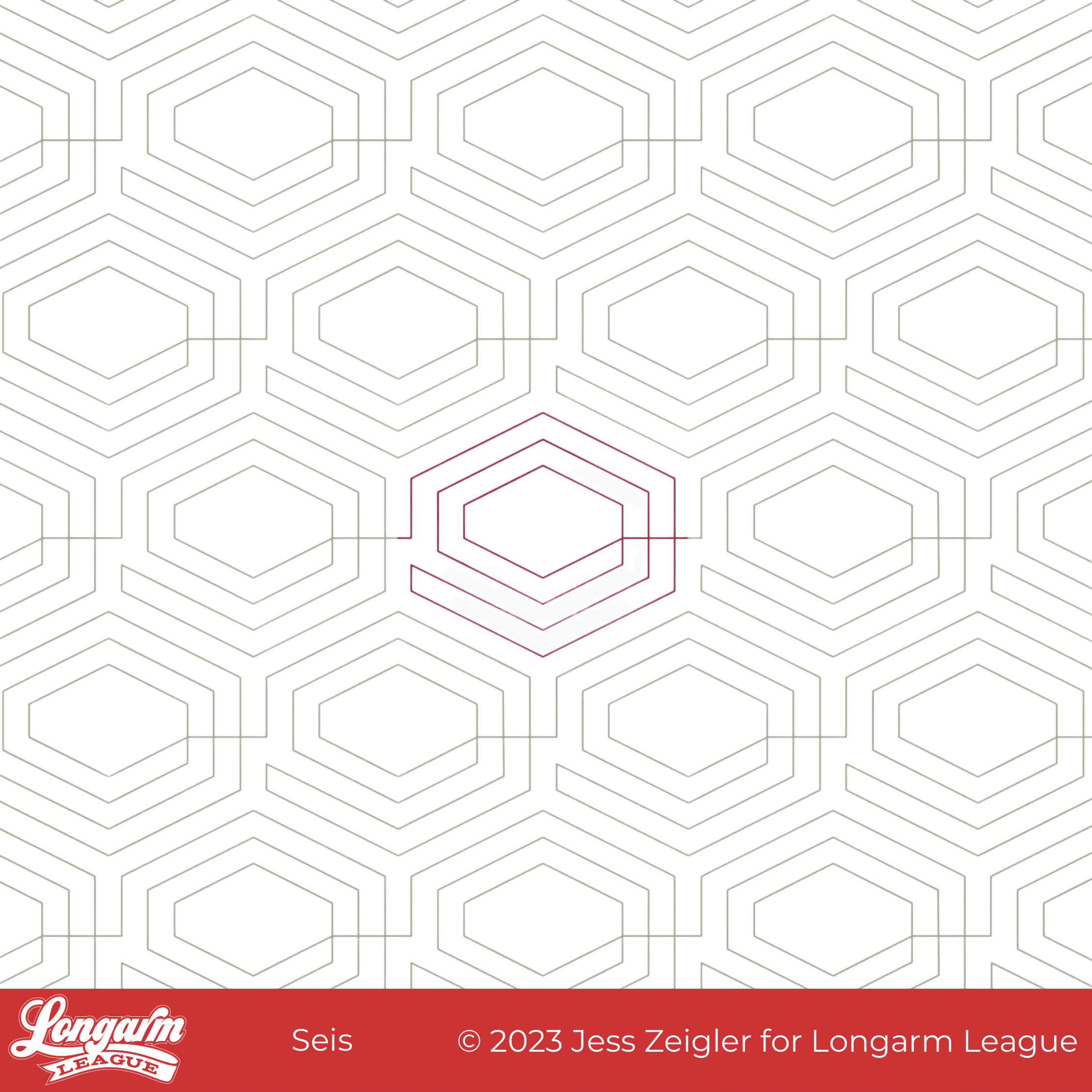 A pattern of white hexagons and lined shapes on a white background, with one hexagon outlined in purple.