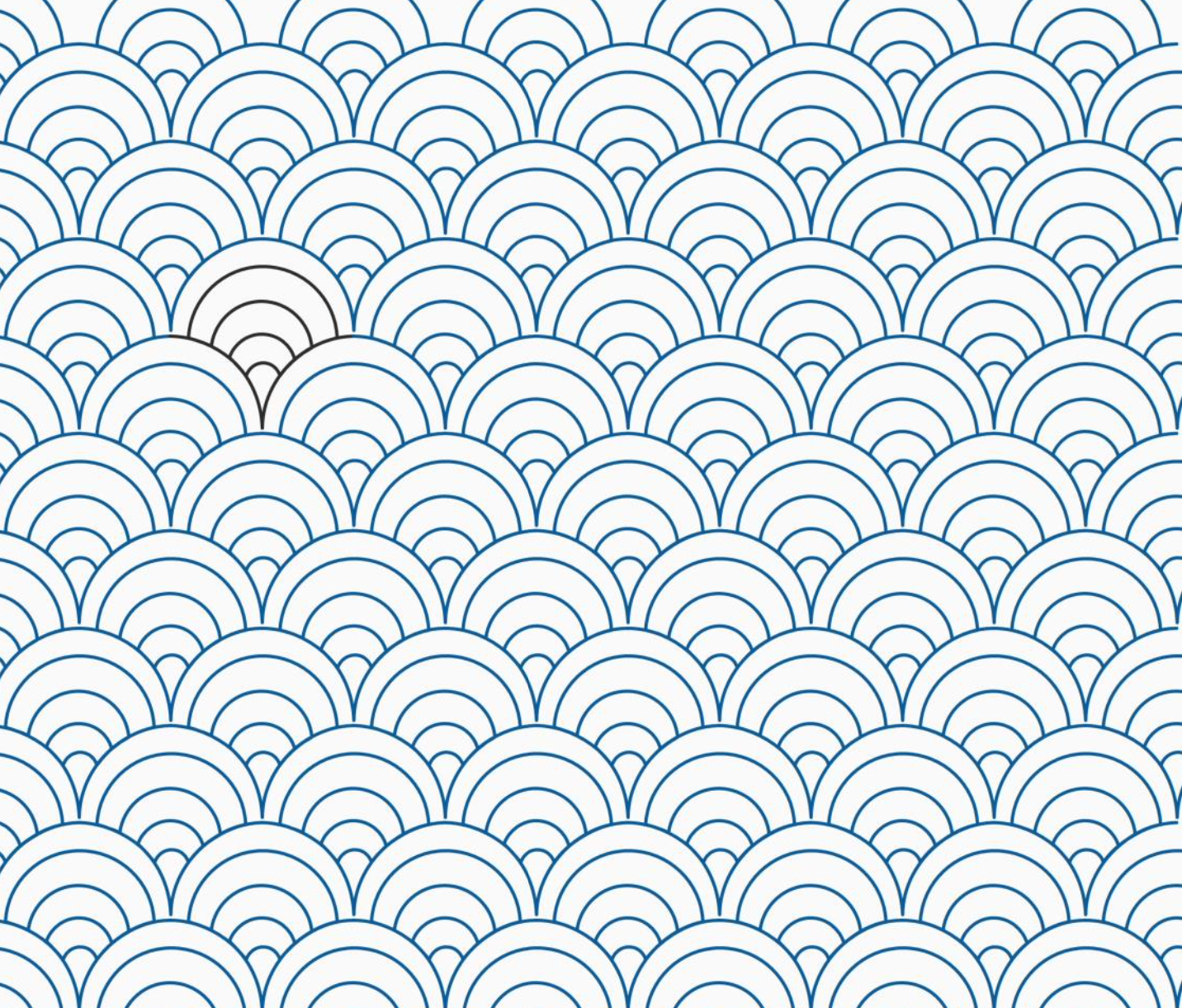 Pattern of overlapping semi-circles resembling a stylized wave or rainbow in blue and black on a white background.