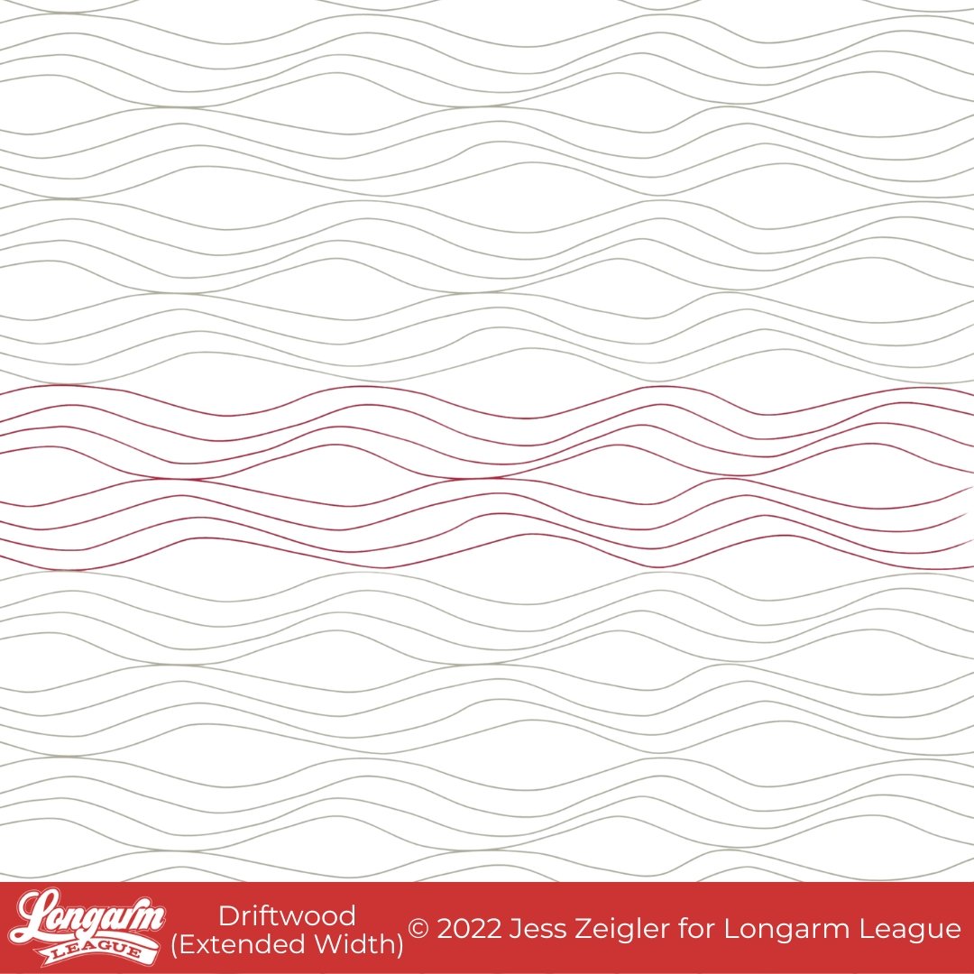 Abstract pattern of wavy lines in white, gray, and maroon colors, with red at the bottom containing text.