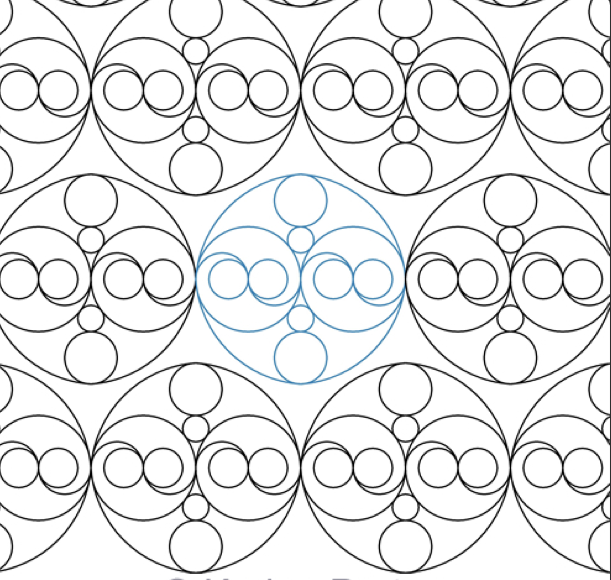 A pattern of interconnected circles and lines forming a geometric design, with one central circle highlighted in blue.