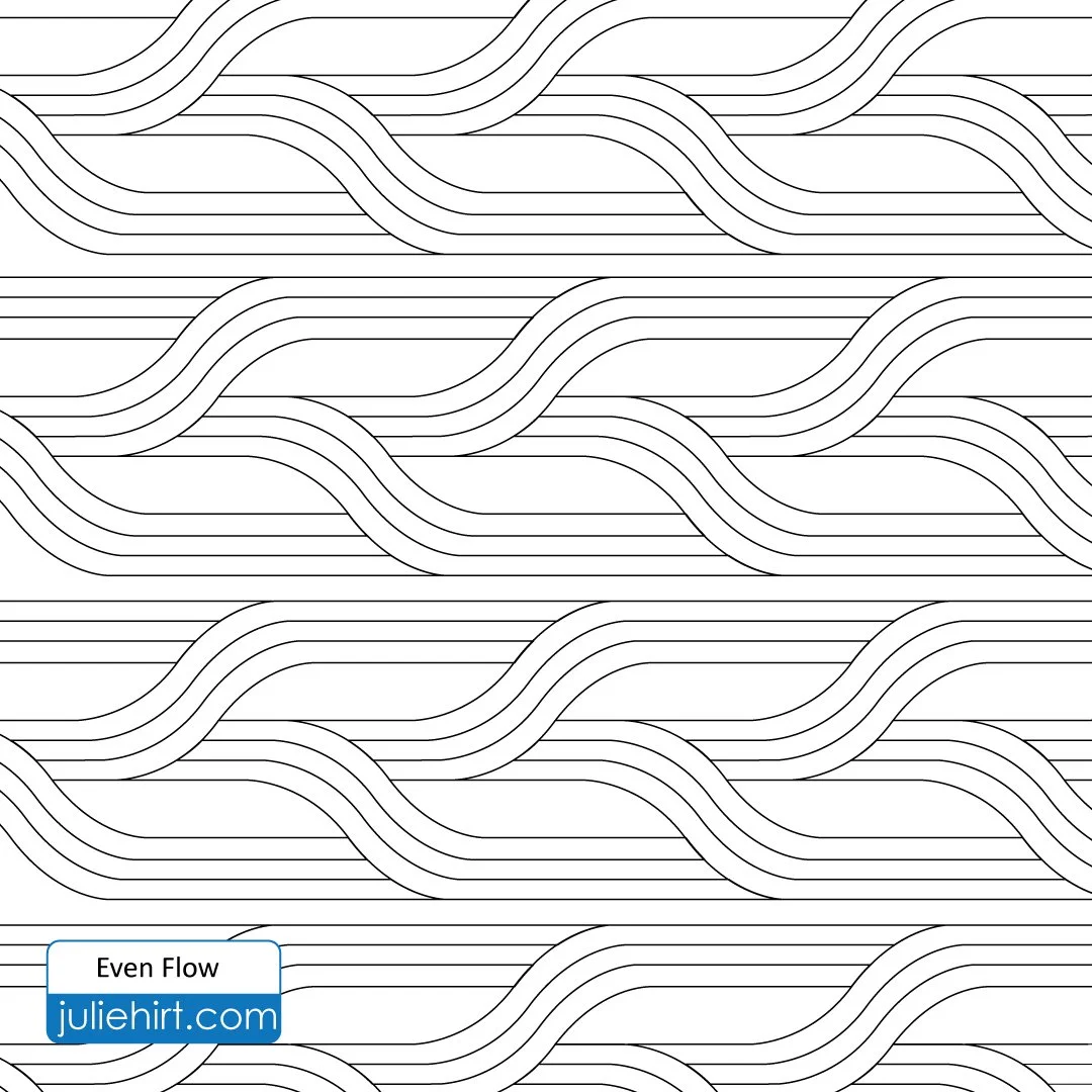 Black and white pattern of wavy lines in a repetitive flow.