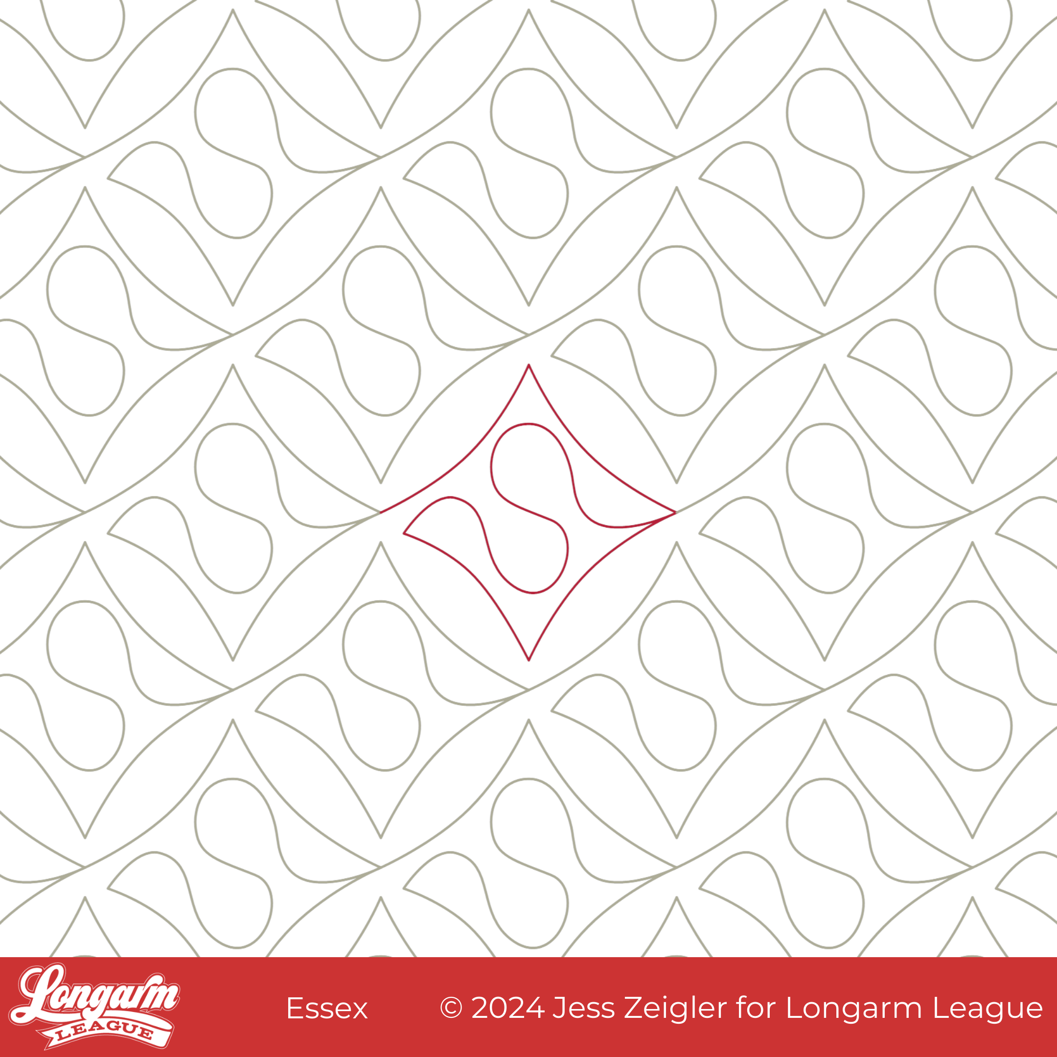 Pattern of diamond-shaped outlines with a small, irregular shape inside, one diamond outlined in red amidst grey outlines.