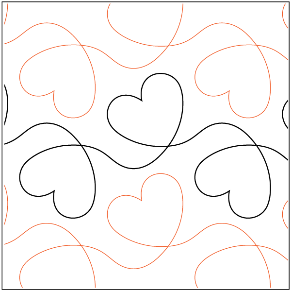 Pattern of black and red line-drawn hearts on a white background.