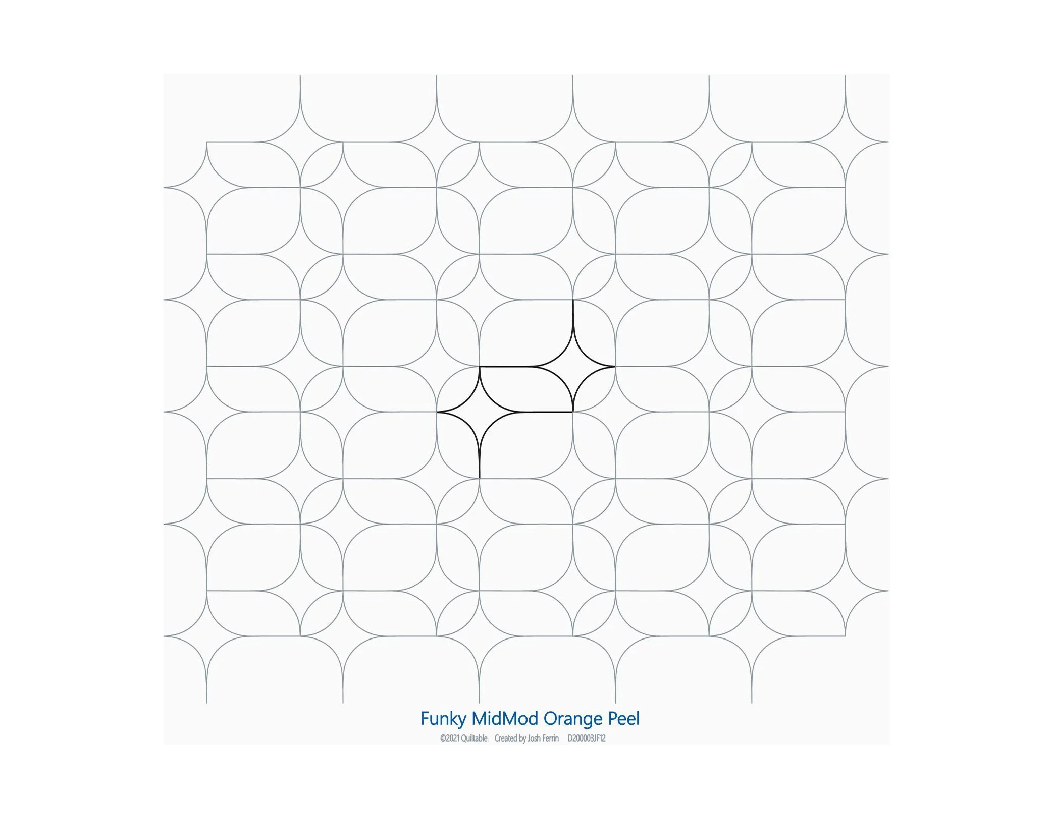 A geometric pattern design with interconnected curved lines creating a tile effect, with a central black star-shaped figure. The text at the bottom reads "Funky MidMod Orange Peel."