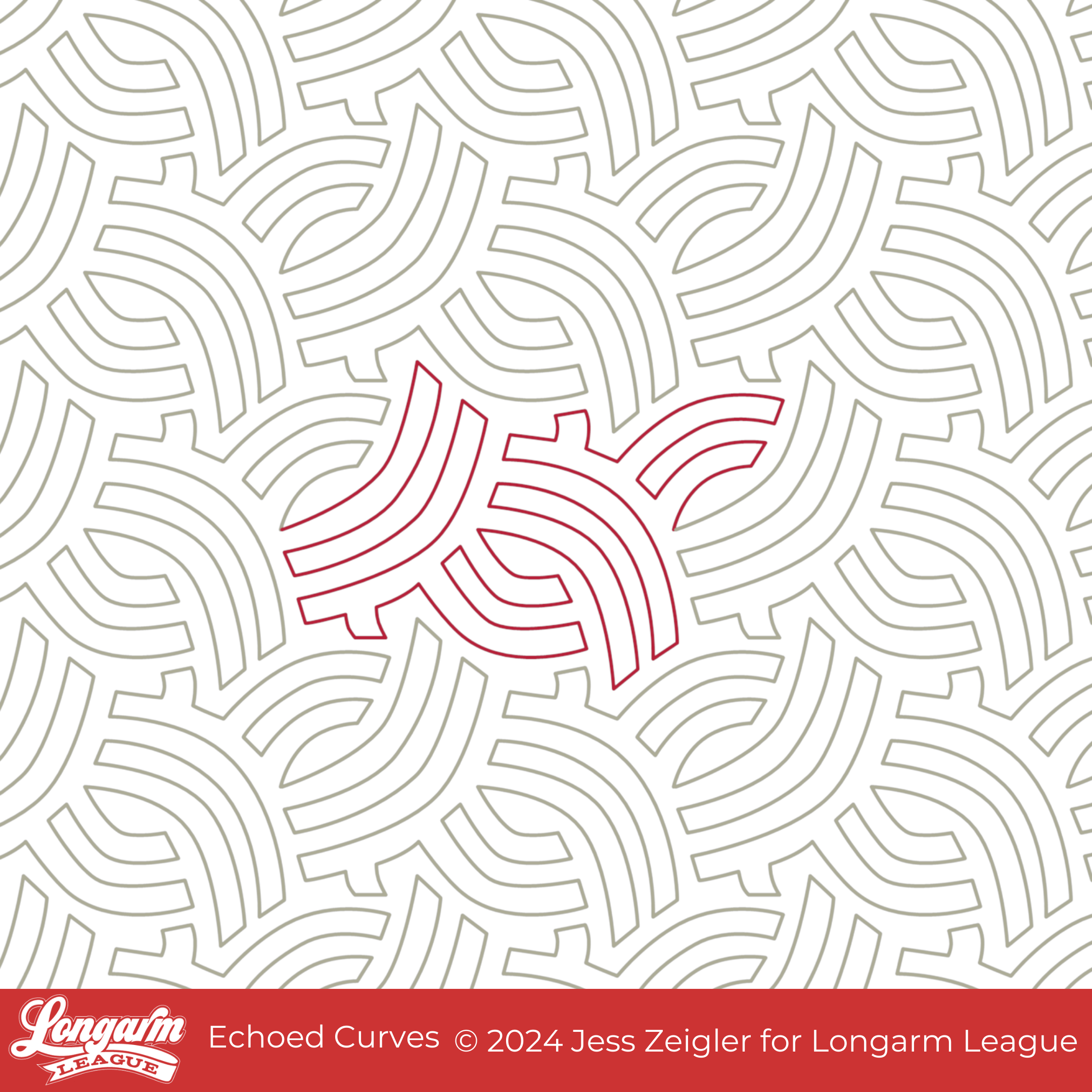 A pattern of interconnected wavy lines, with some lines highlighted in red, forming an abstract maze-like design.