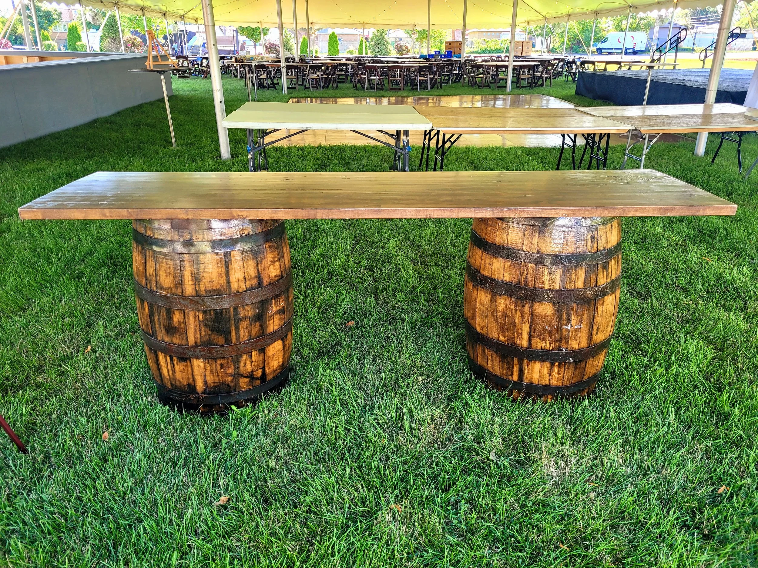whiskey barrel bar rental in DuPage County for rustic weddings and outdoor events