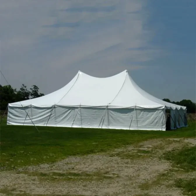 40x60 high peak pole tent installed for wedding in DuPage County IL