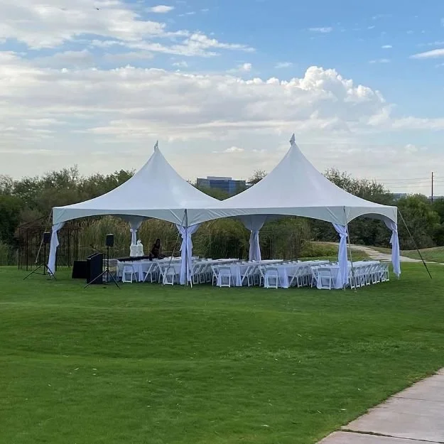 elegant tent rental installation in Elmhurst by DuPage Tents and Events
