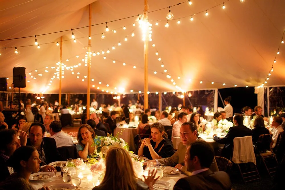 Commercial tent lighting setup for weddings and corporate events