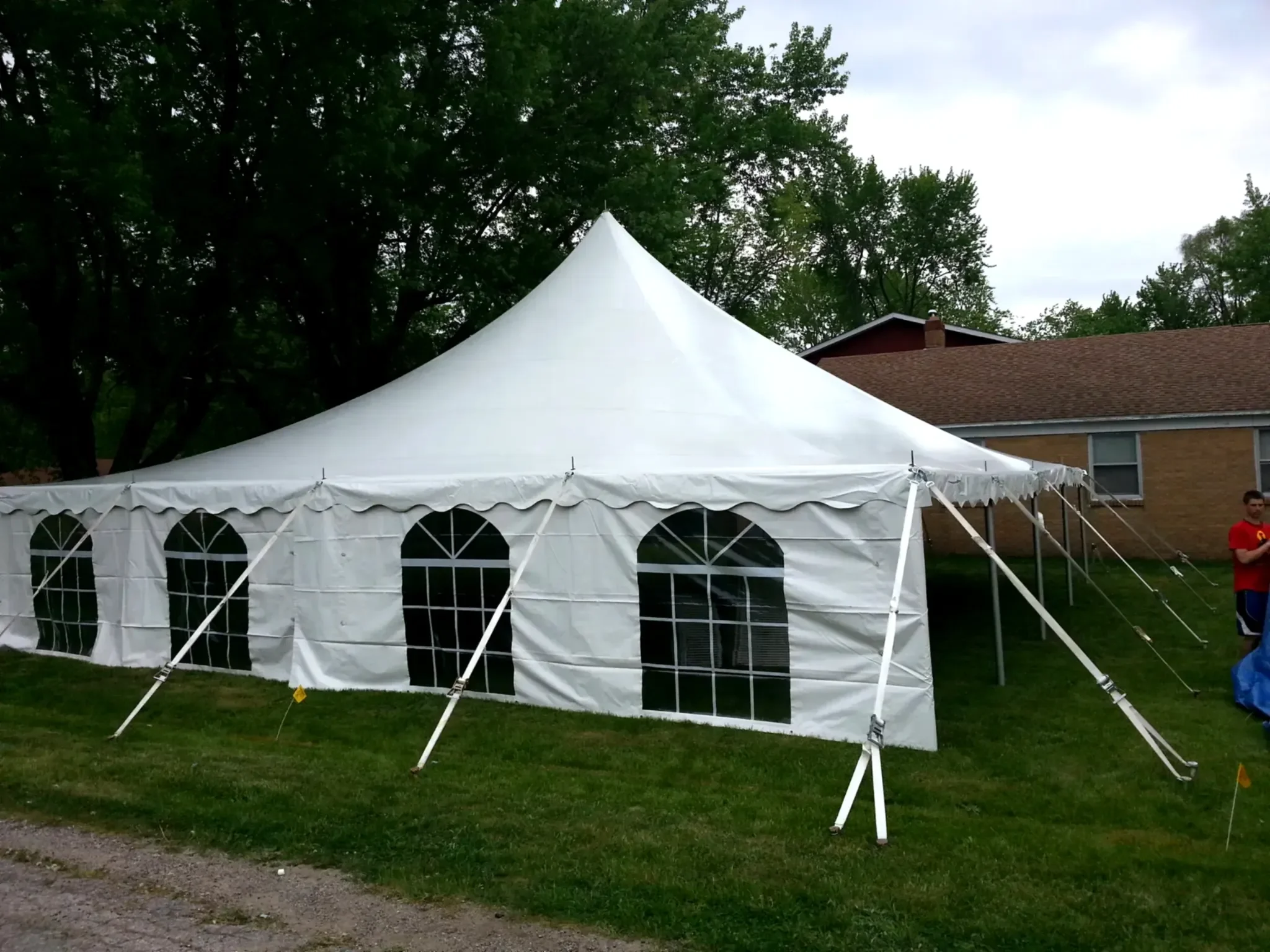 Arched window sidewalls for pole tent wedding rentals in Illinois