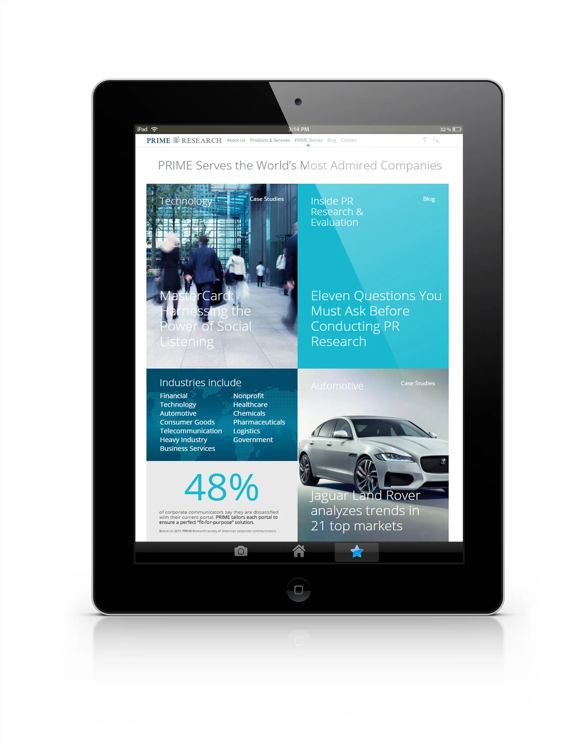 PRIME research website on tablet