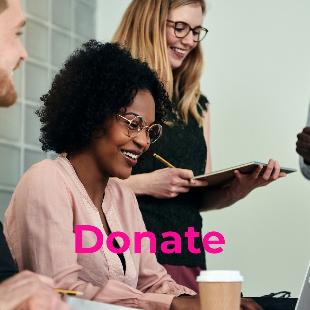 Donate word on background of group of woman smiling. 