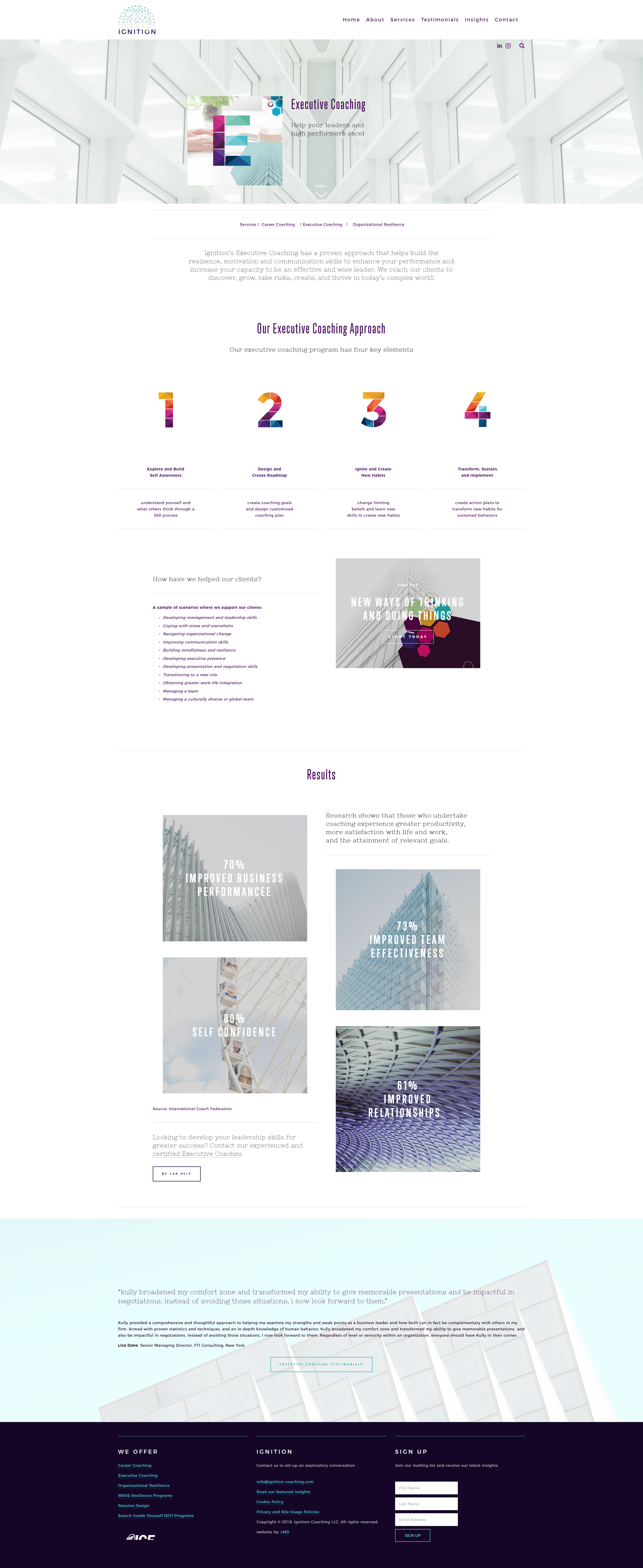 Services - Executive Coaching Landing page screen