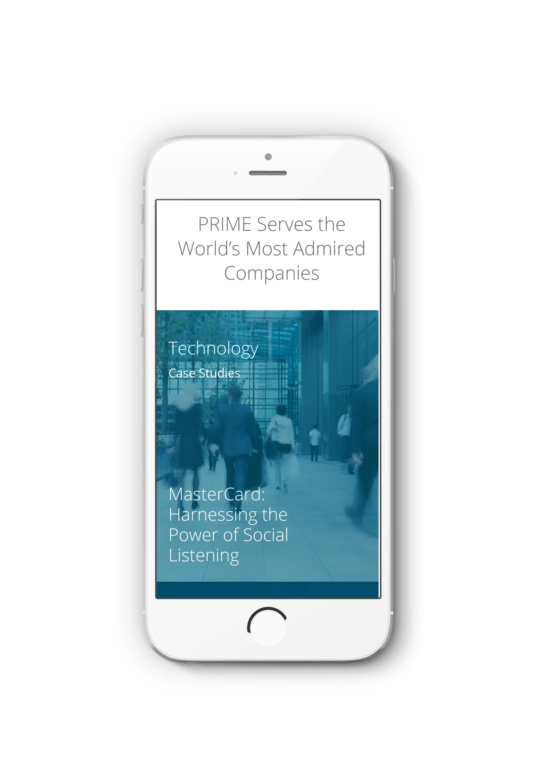 Mobile view of the Prime Research website -case-studies page