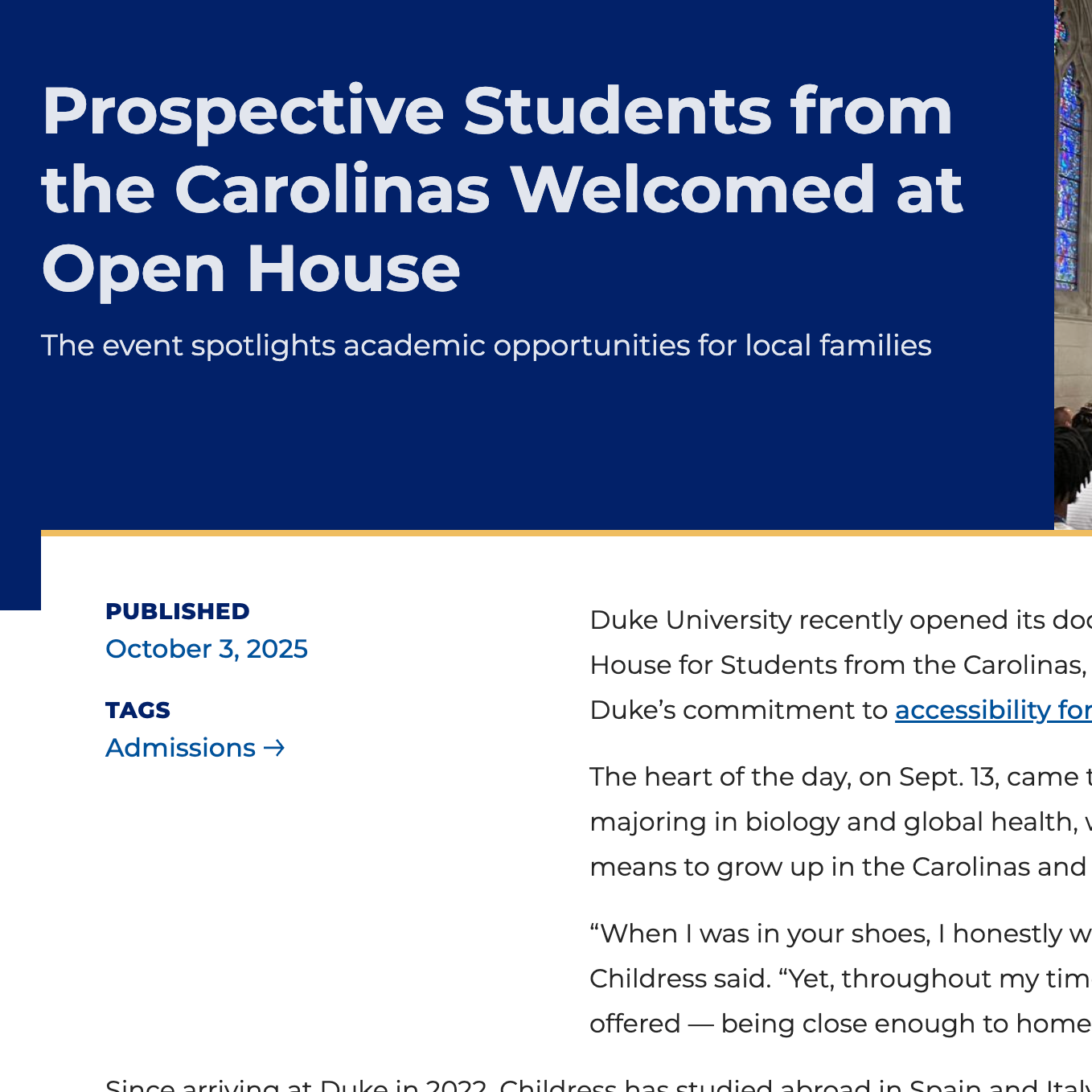 Duke Today: Prospective Students from the Carolinas Welcomed at Open House
