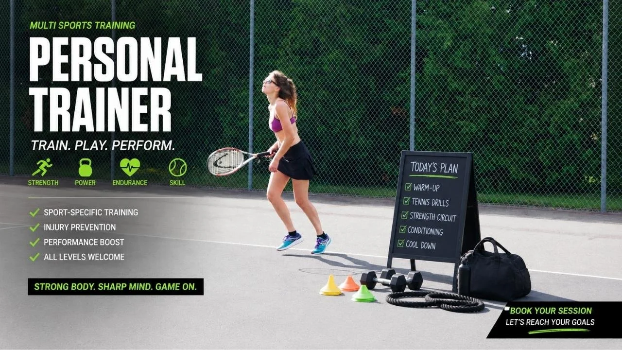 Holistic fitness coach Rozalia playing tennis with strength, agility, and mind‑body coordination during a powerful forehand swing.