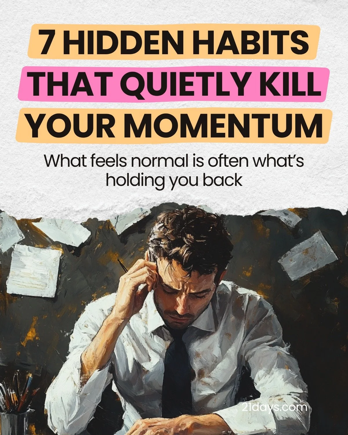 Most people think burnout comes from working too hard. 
But more often, it’s death by a thousand tiny bad habits.
The worst part? 
These habits feel harmless. 
They feel productive. 
But they quietly drain your momentum.
Here are 7 of them,