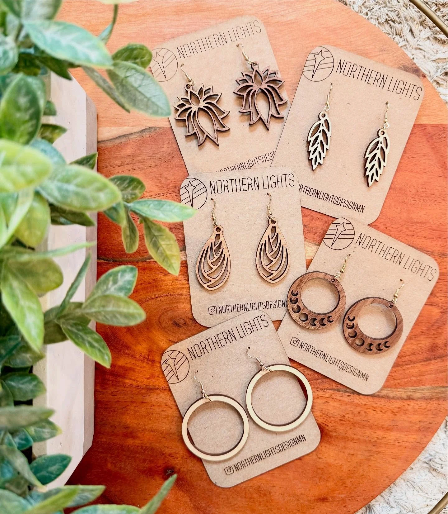 A few of our classic designs are always a good choice!!
.
.
.
. 
#shopsmall #shoplocal #mnmade 
#minnesotamaker #northernlightsdesign #smallbusiness #lasercut #mnlove #xTool #xToolmade #woodworking #makersmarket #woodenearring #statementearring