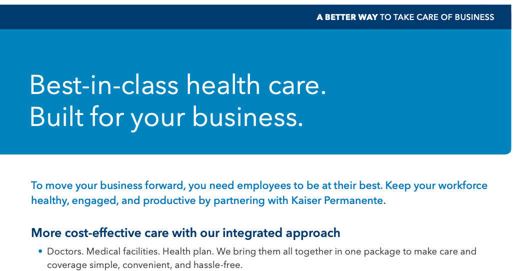 Kaiser Permanente | B2B Sell Sheets