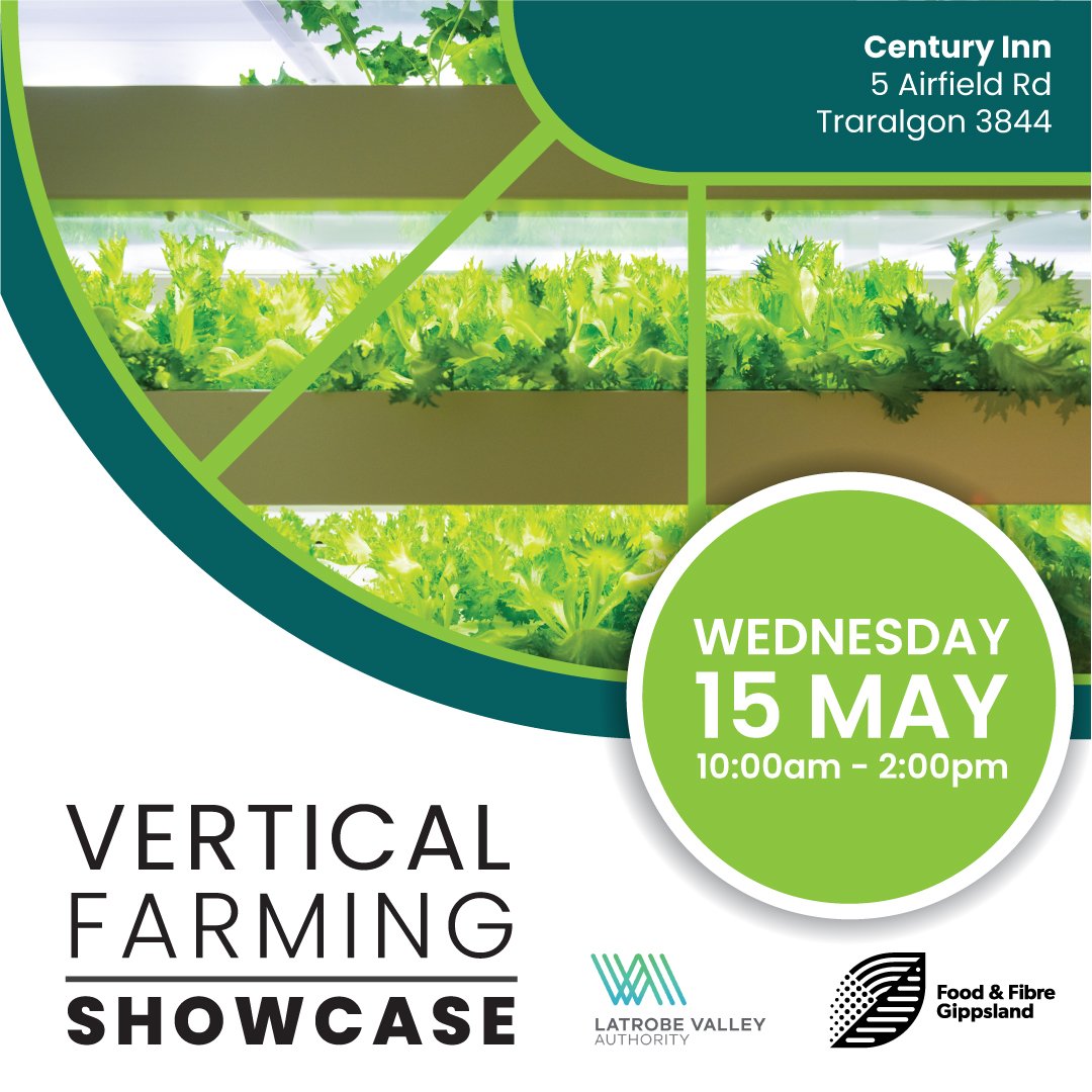In partnership with Latrobe Valley Authority, we're hosting a vertical farming showcase in the Latrobe Valley on Wednesday 15th May. 

👉Hear from keynote speakers and vertical farming experts
👉Browse the technical displays from innovators and techn