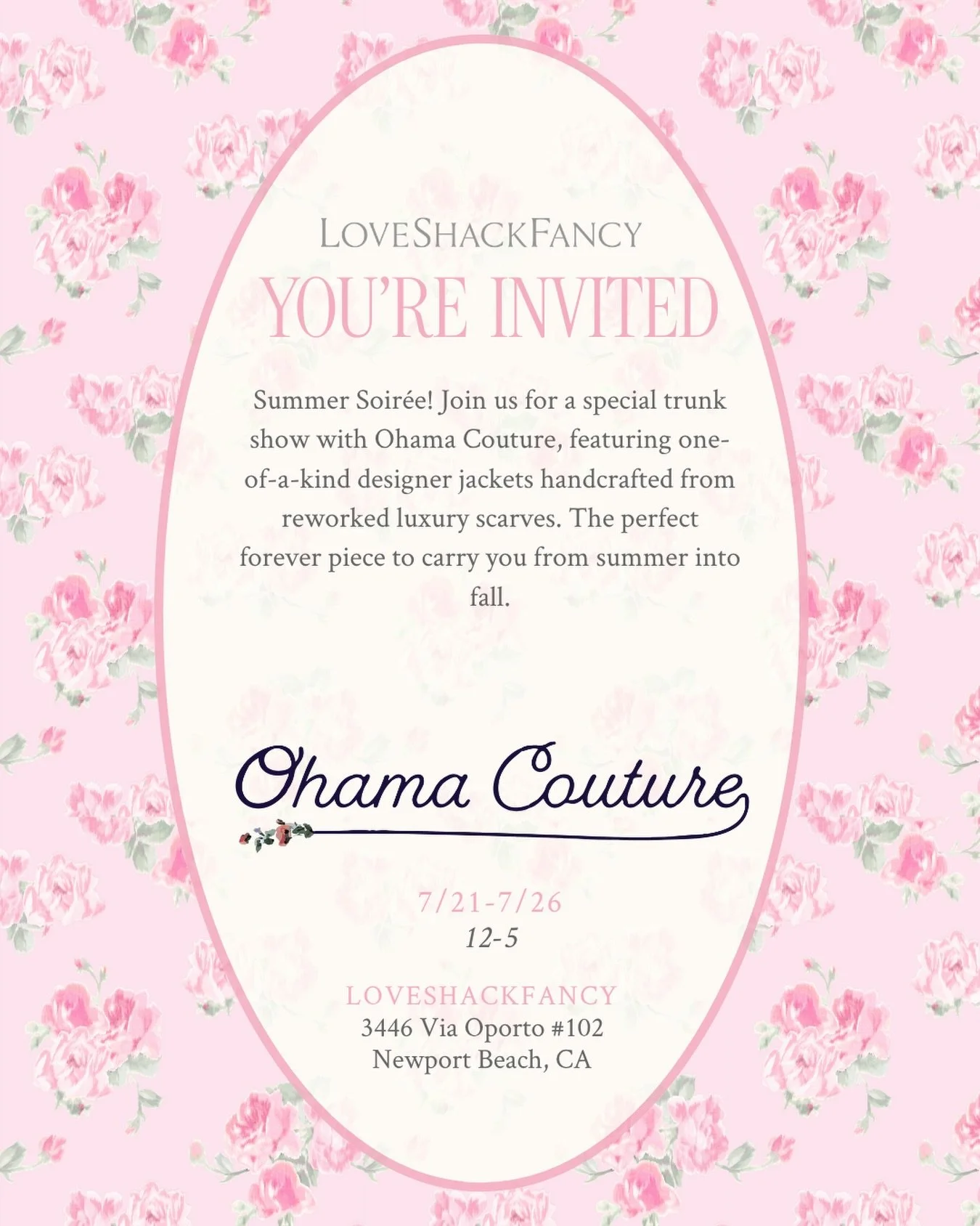 A Summer Soir&eacute;e in Newport Beach!! We are back at @loveshackfancylidovillage and are excited to feature our fabulous new pieces 💖 Shop with us today through Sunday in Lido Marina Village ☀️🛍️