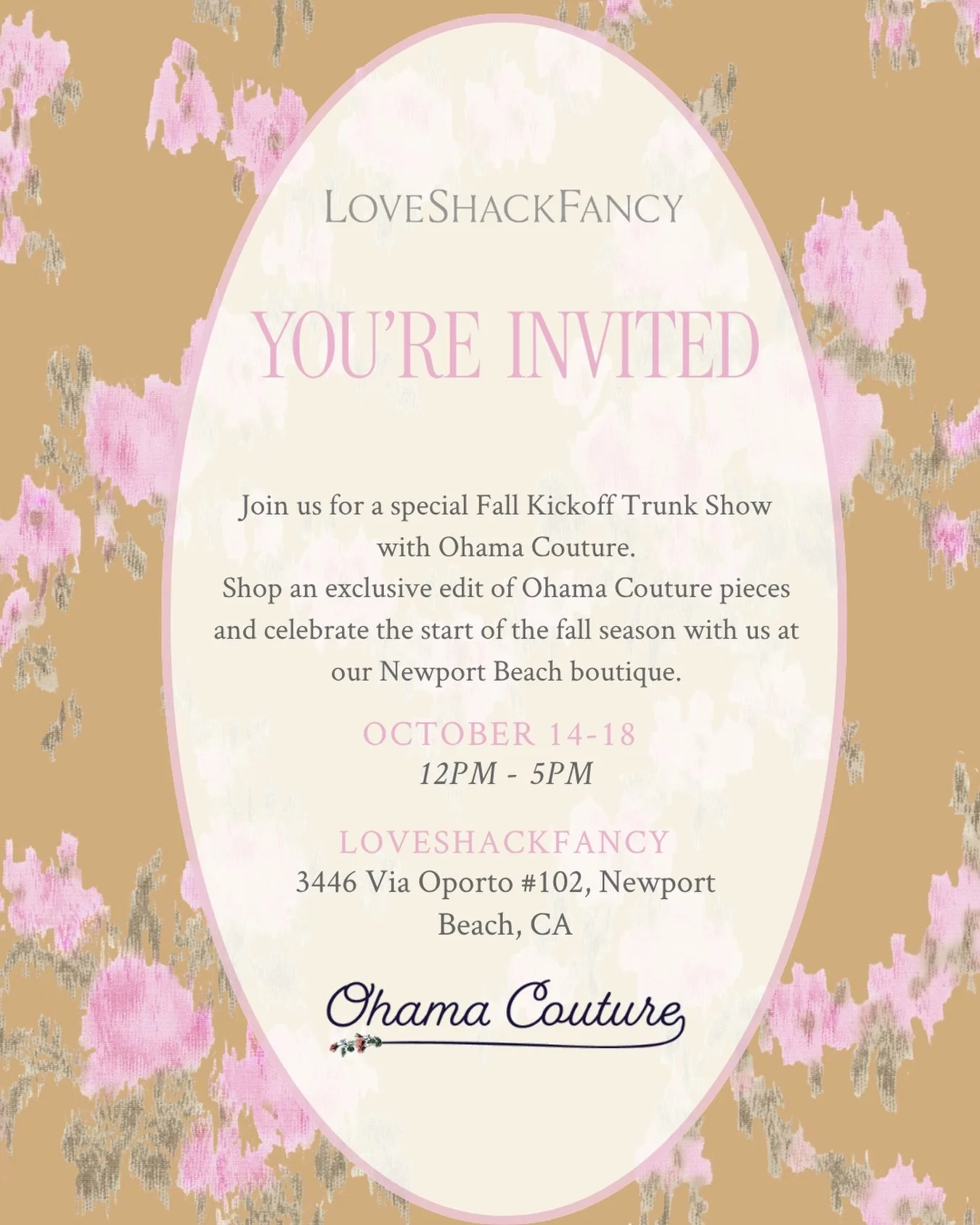 Join us next week at @loveshackfancylidovillage in Newport Beach to celebrate the fall season and discover our newest one-of-a-kind collection 🤎