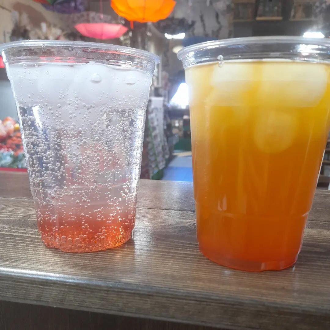 Good morning! With the warmer weather coming up its the perfect time to try one of our iced drinks! Pictured here we have our homemade iced tea with a shot of raspberry and a strawberry lemon Italian soda!  Our syrups are naturally flavored and we'd 