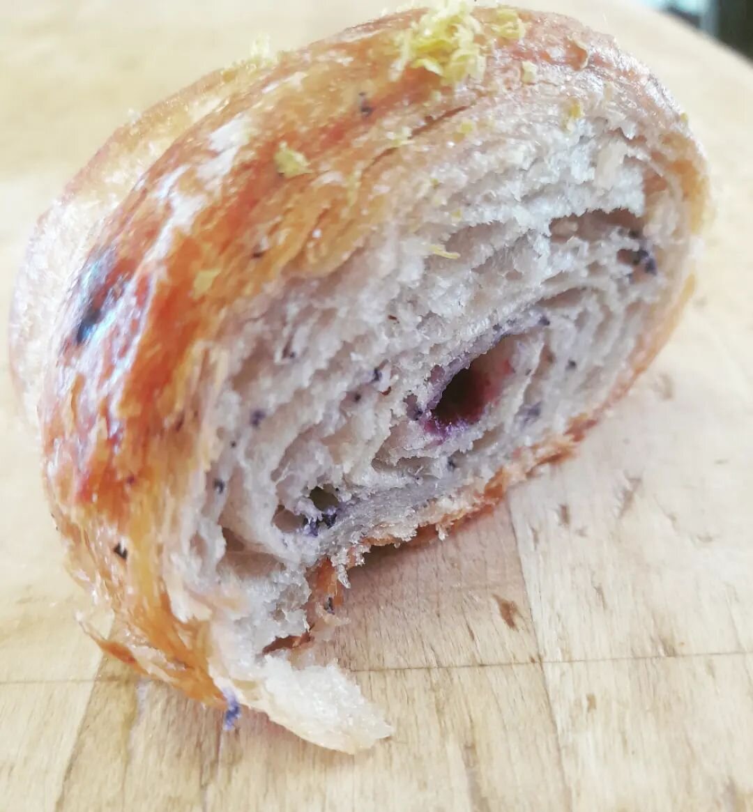 Good morning! We are open today 9-5
Sunday 11-4 
Monday 9-7 
Have you tried our lemon blueberry croissant? 
Scratch made dough layered with blueberry butter and filled with lemon curd and fresh blueberries!