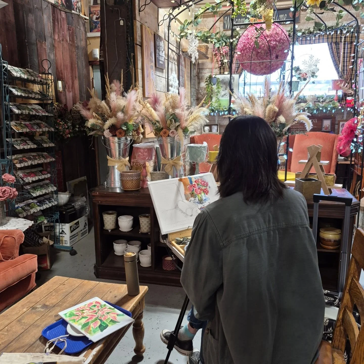 When you notice someone ... just doing a beautiful painting 🥰 
We are open 9 to 5 today
#deherdtgardens 
#barrheadsgardencenter 
#coffeeshop