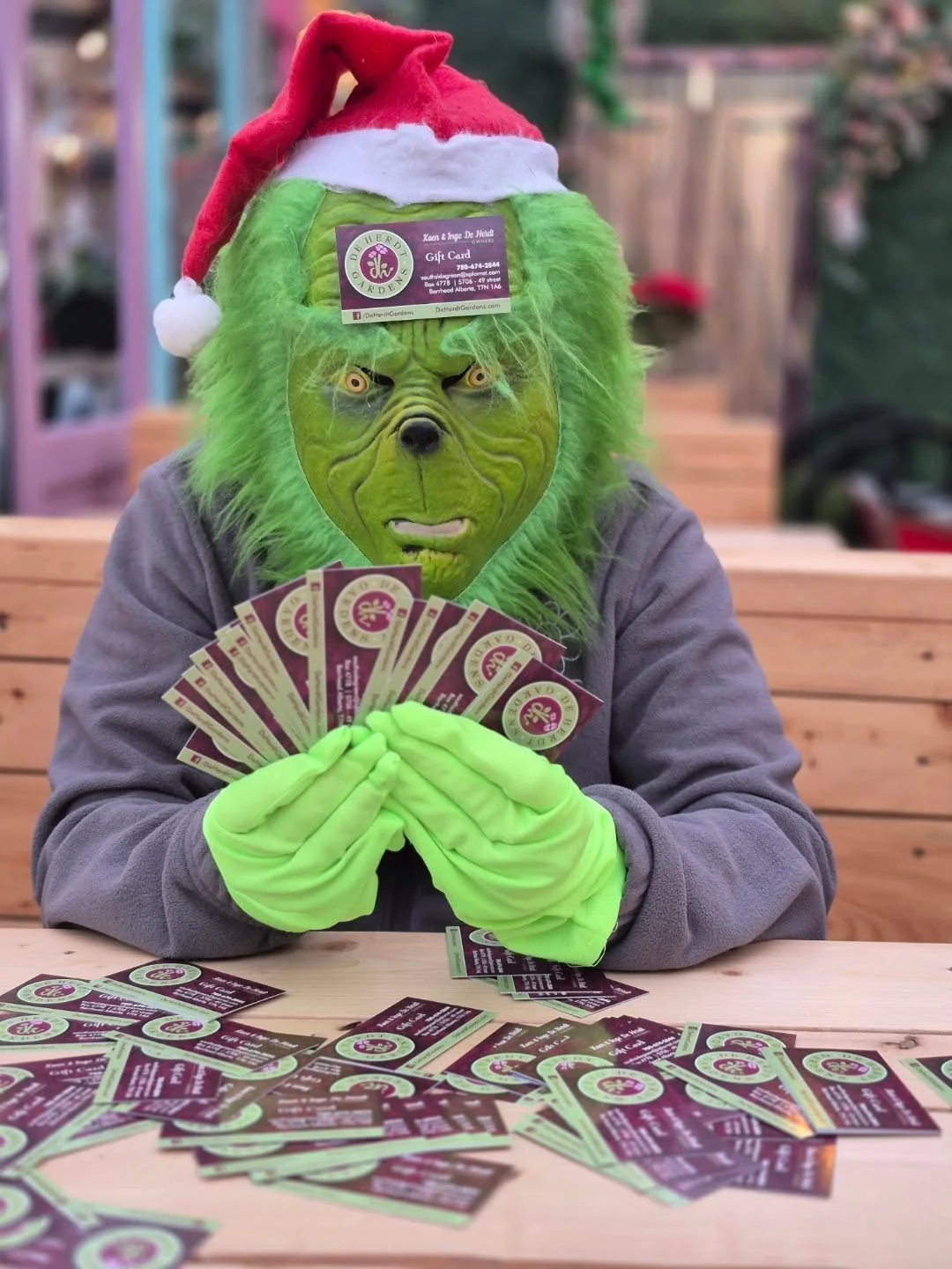 The Grinch found out that we have giftcards available 🙂 lets hope Santa took him off the naughty list then 🎅
Our giftcards can be used for gardencenter - bakery - coffeehouse
We are open today 9 to 5
#deherdtgardens 
#coffeeshop 
#christmasgifts🎁