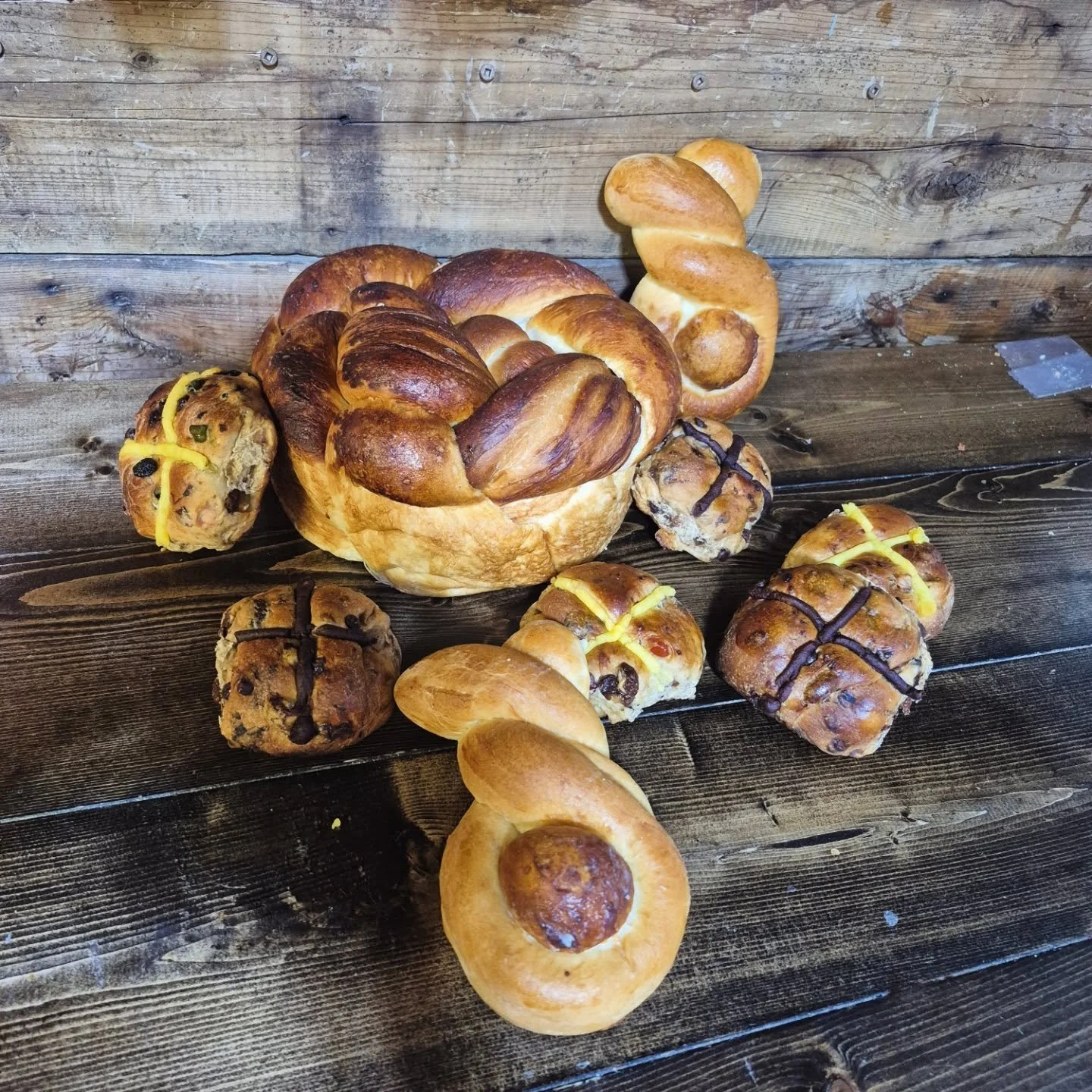 Good morning! 
Its Easter bread season! 
Our paska breads are made with extra butter and mixed for a longer time to achieve that soft buttery dough! Almond paskas, little bunnies,  braided paskas and our  version of hot cross buns will be available e