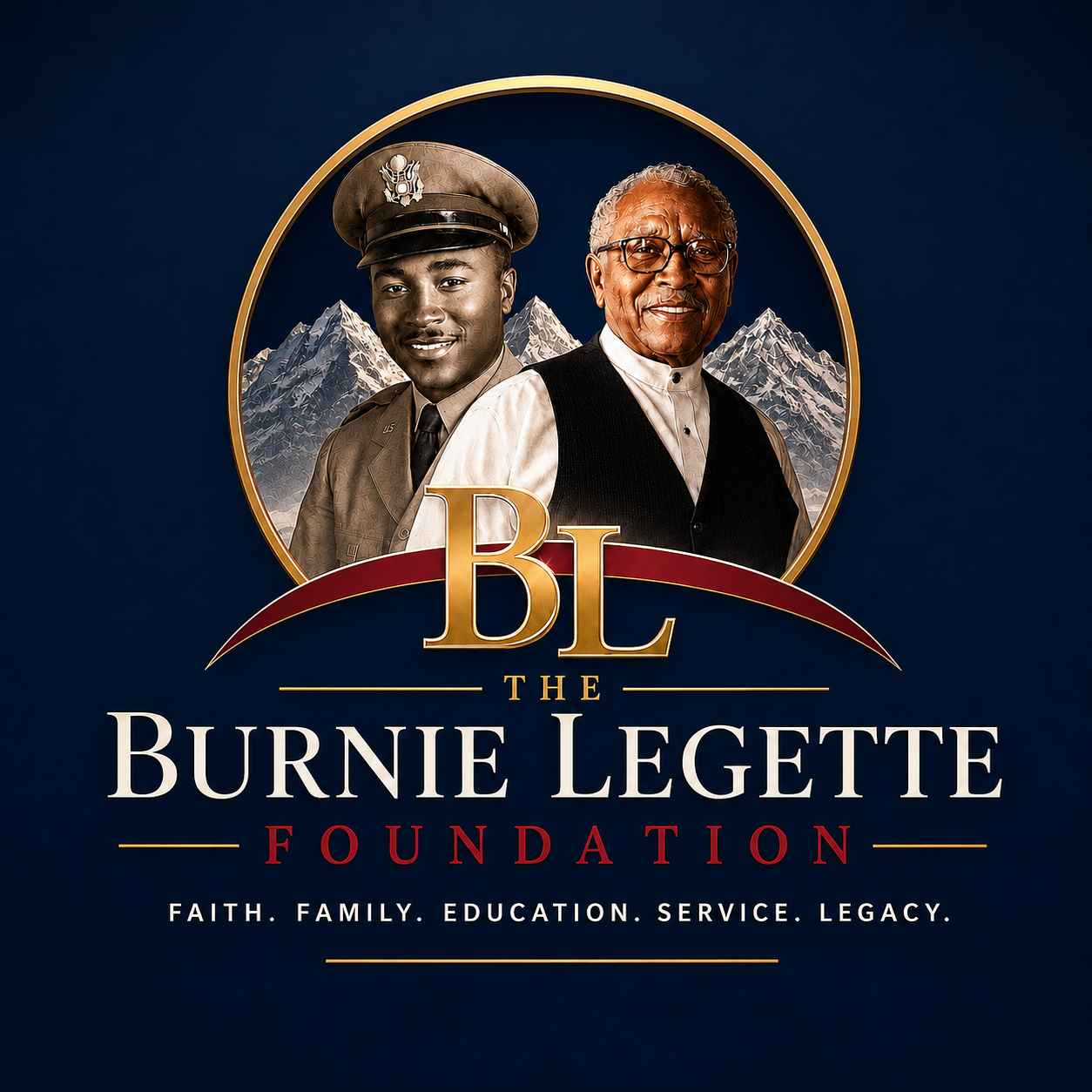 Burnie Legette Foundation emblem with portrait images