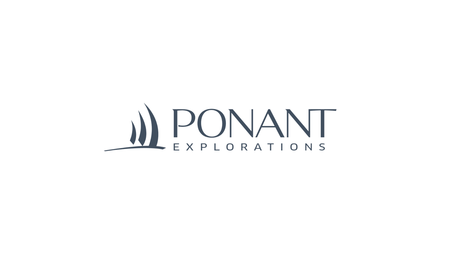 Logo for Ponant Explorations featuring stylized sailboat sails and text