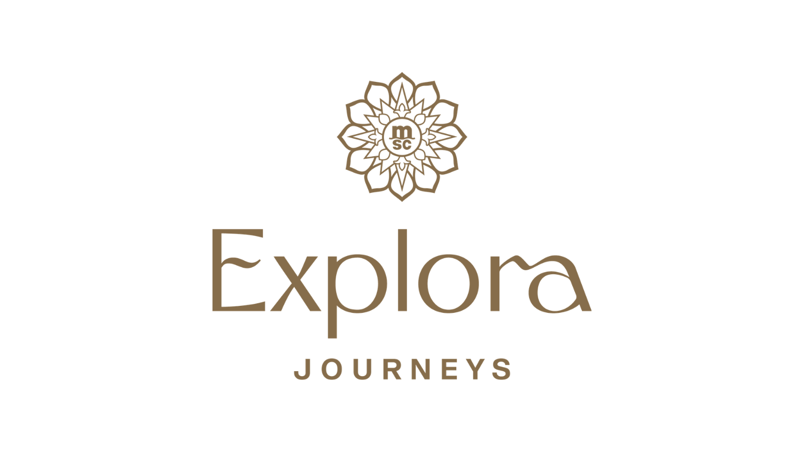 Logo for Explore Journeys, featuring a decorative floral design above the text.