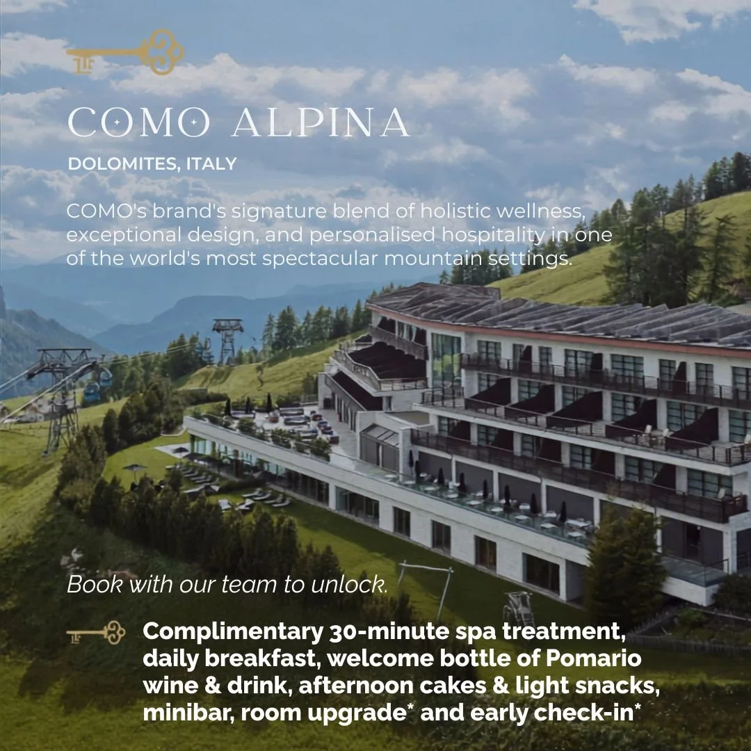Escape to the Italian Dolomites and experience COMO Alpina&rsquo;s signature blend of holistic wellness, refined design and personalised hospitality in one of the world&rsquo;s most spectacular mountain settings.

Book with National Travel and enjoy 