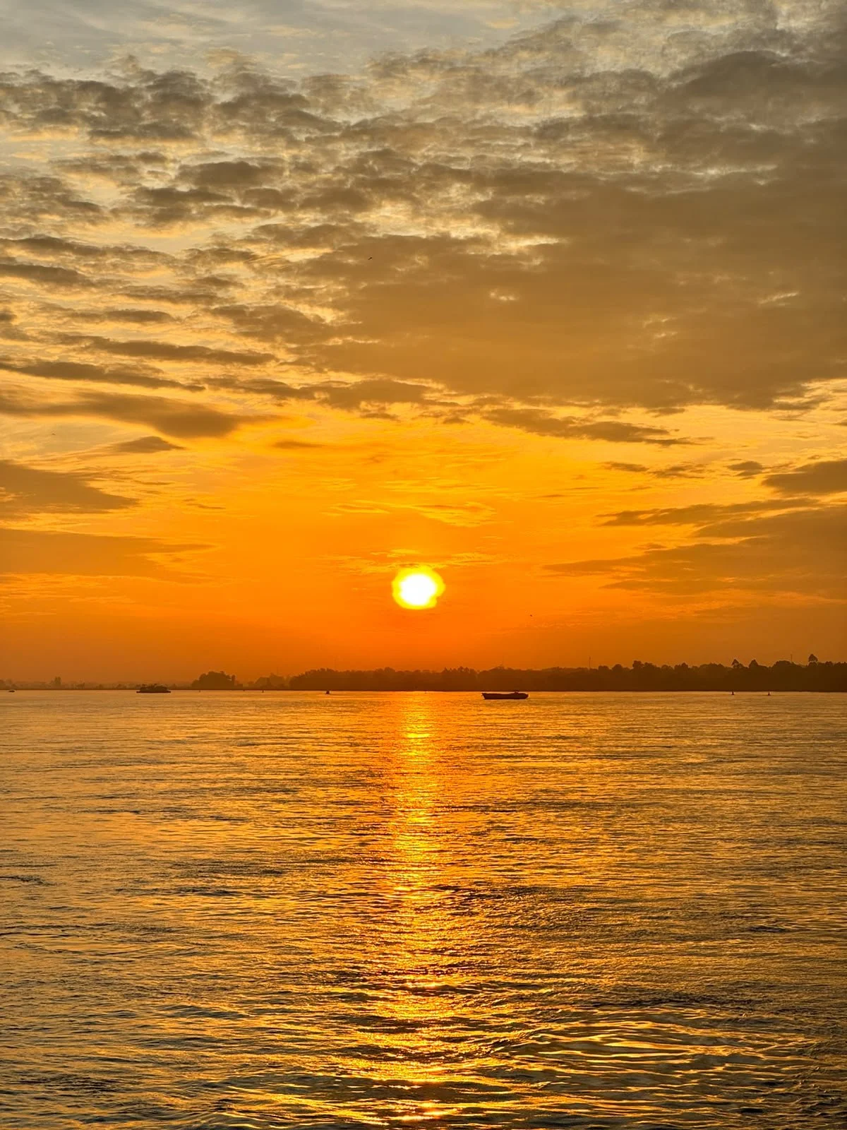 Golden sunset over the Mekong River in Cambodia